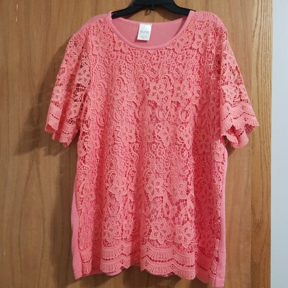 Pink/coral lace top size L